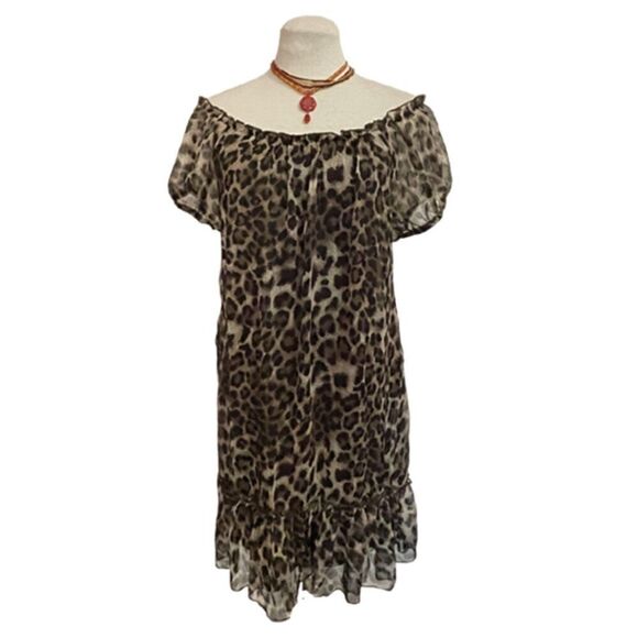 Pinky Leopard print shift Dress Size L - Picture 2 of 9